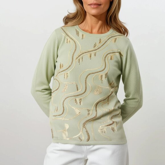 Alfred Dunner Sweaters - Alfred Dunner Stretchy Knit Top in Metallic Sage Green